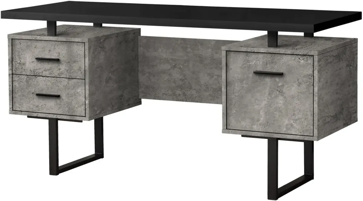 Computer Desk, Home Office, Laptop, Left, Right Set-Up, Storage Drawers, 60"L, Work, Metal, Laminate, Grey, Black, Contemporary, Modern