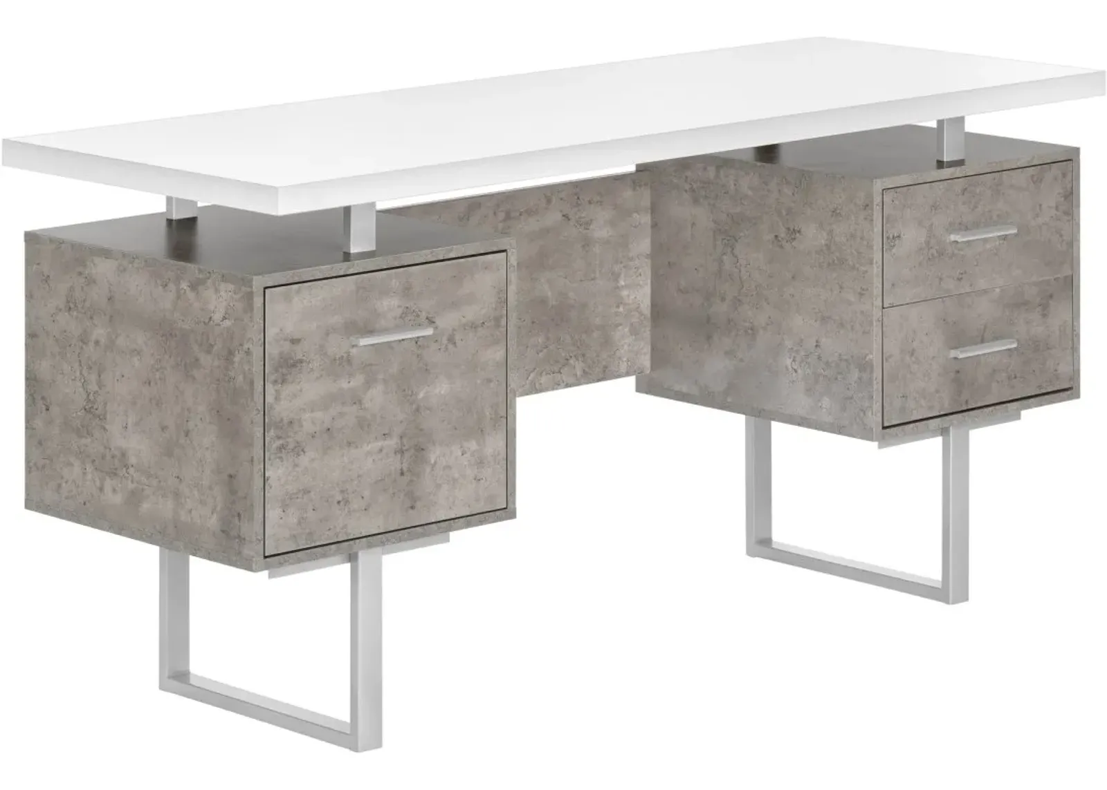 Computer Desk, Home Office, Laptop, Left, Right Set-Up, Storage Drawers, 60"L, Work, Metal, Laminate, Grey, White, Contemporary, Modern