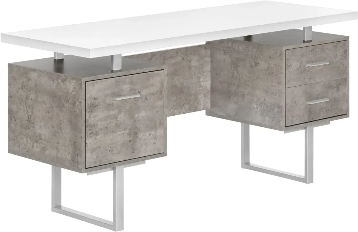 Computer Desk, Home Office, Laptop, Left, Right Set-Up, Storage Drawers, 60"L, Work, Metal, Laminate, Grey, White, Contemporary, Modern