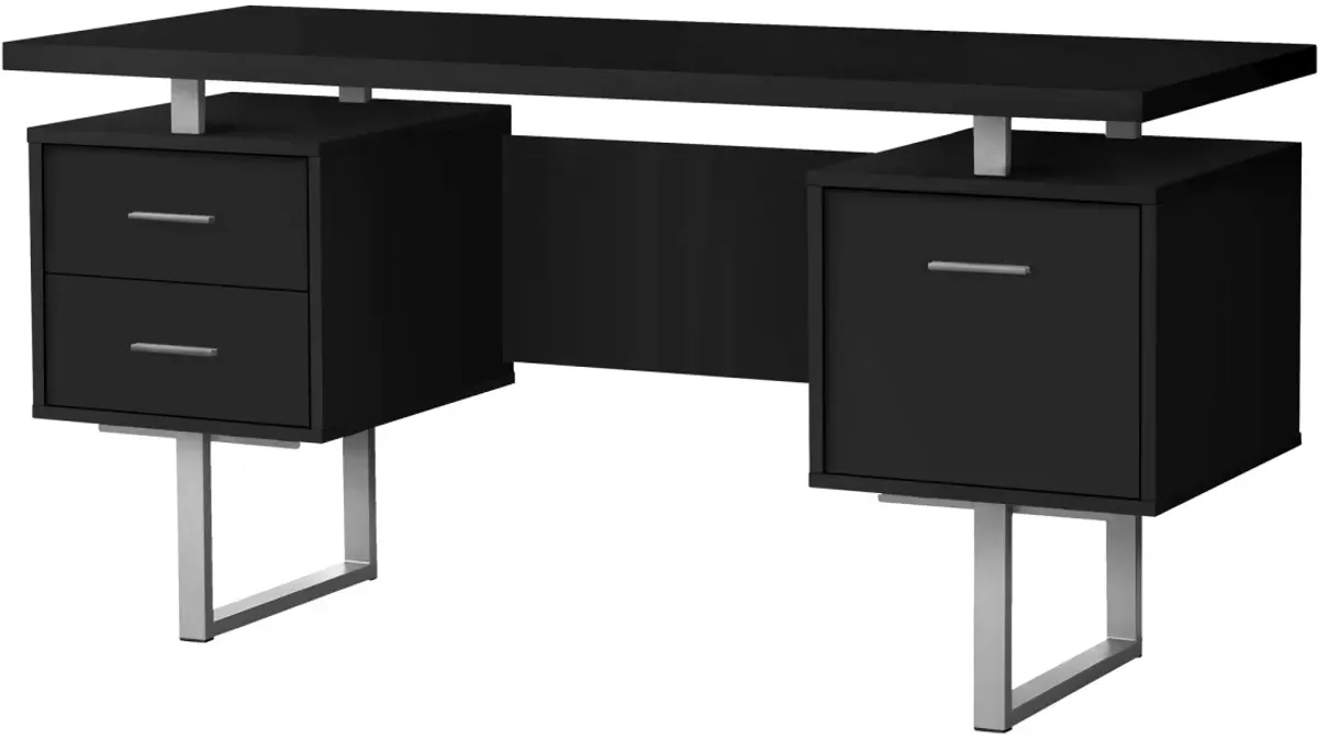 Computer Desk, Home Office, Laptop, Left, Right Set-Up, Storage Drawers, 60"L, Work, Metal, Laminate, Black, Grey, Contemporary, Modern