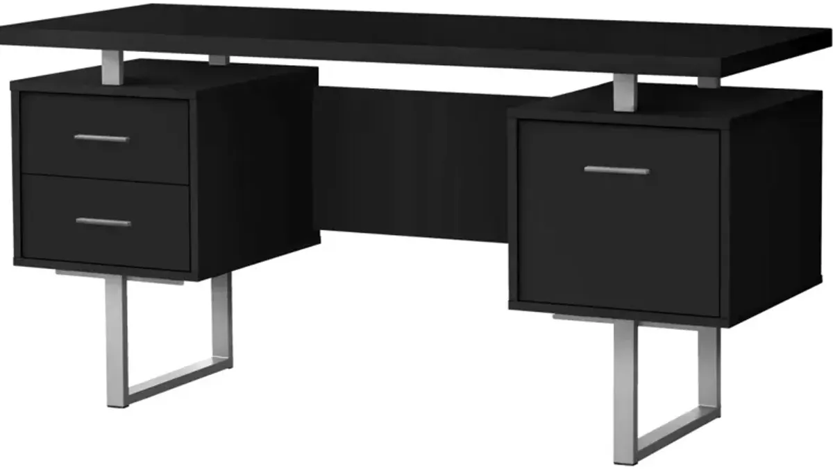 Computer Desk, Home Office, Laptop, Left, Right Set-Up, Storage Drawers, 60"L, Work, Metal, Laminate, Black, Grey, Contemporary, Modern