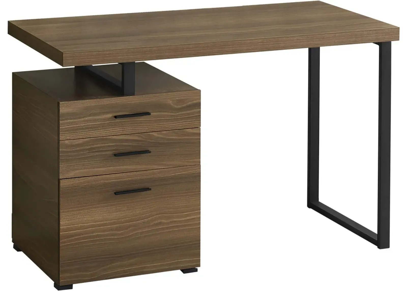 Computer Desk, Home Office, Laptop, Left, Right Set-Up, Storage Drawers, 48"L, Work, Metal, Laminate, Walnut, Black, Contemporary, Modern