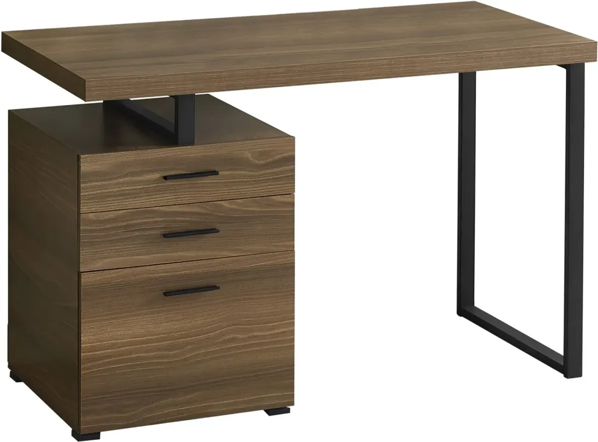 Computer Desk, Home Office, Laptop, Left, Right Set-Up, Storage Drawers, 48"L, Work, Metal, Laminate, Walnut, Black, Contemporary, Modern