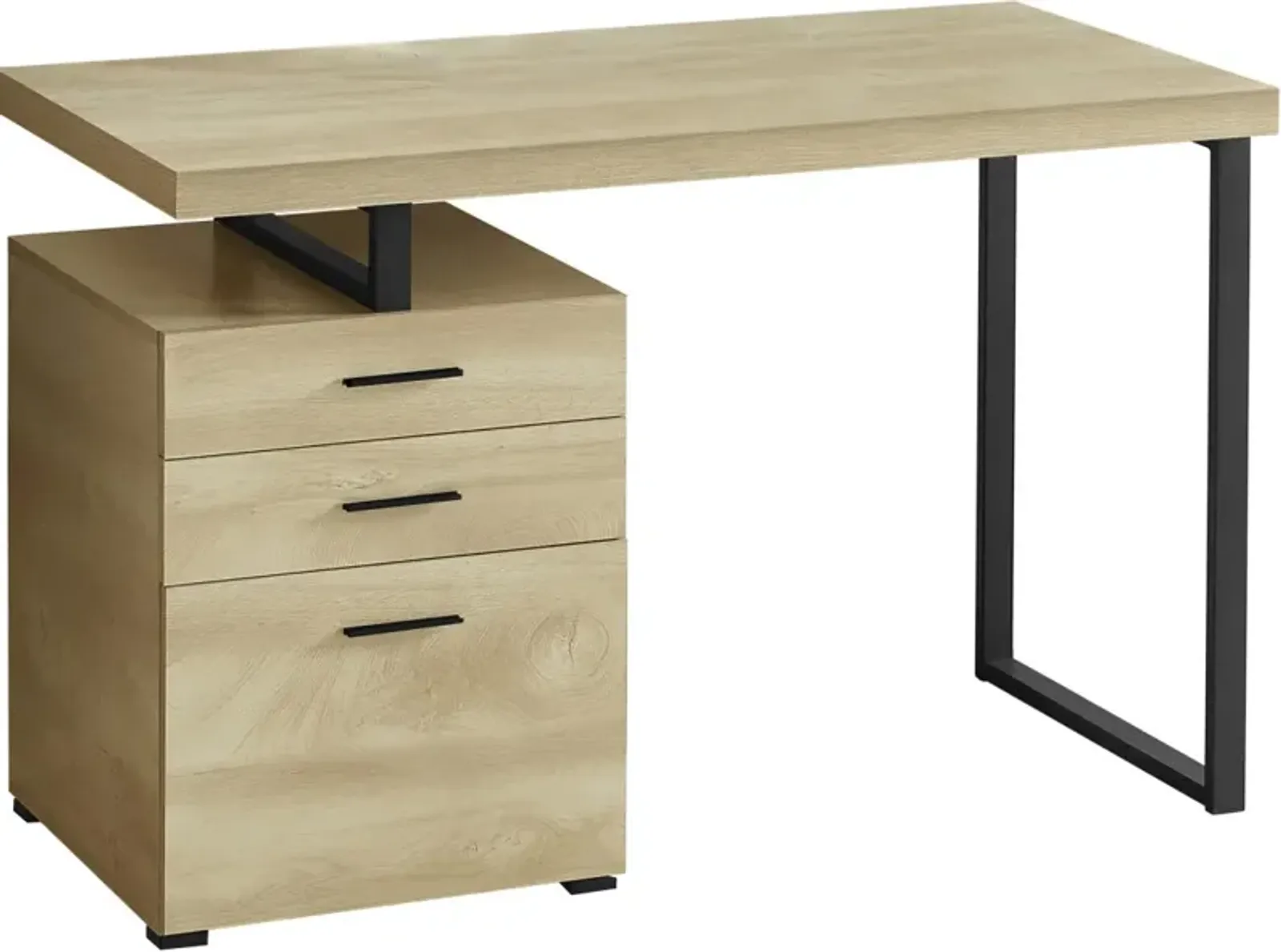 Computer Desk, Home Office, Laptop, Left, Right Set-Up, Storage Drawers, 48"L, Work, Metal, Laminate, Natural, Black, Contemporary, Modern