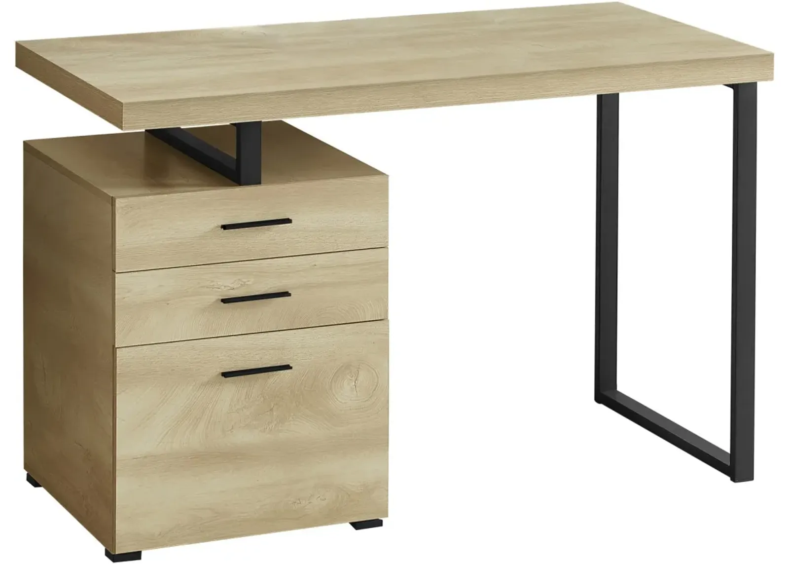 Computer Desk, Home Office, Laptop, Left, Right Set-Up, Storage Drawers, 48"L, Work, Metal, Laminate, Natural, Black, Contemporary, Modern