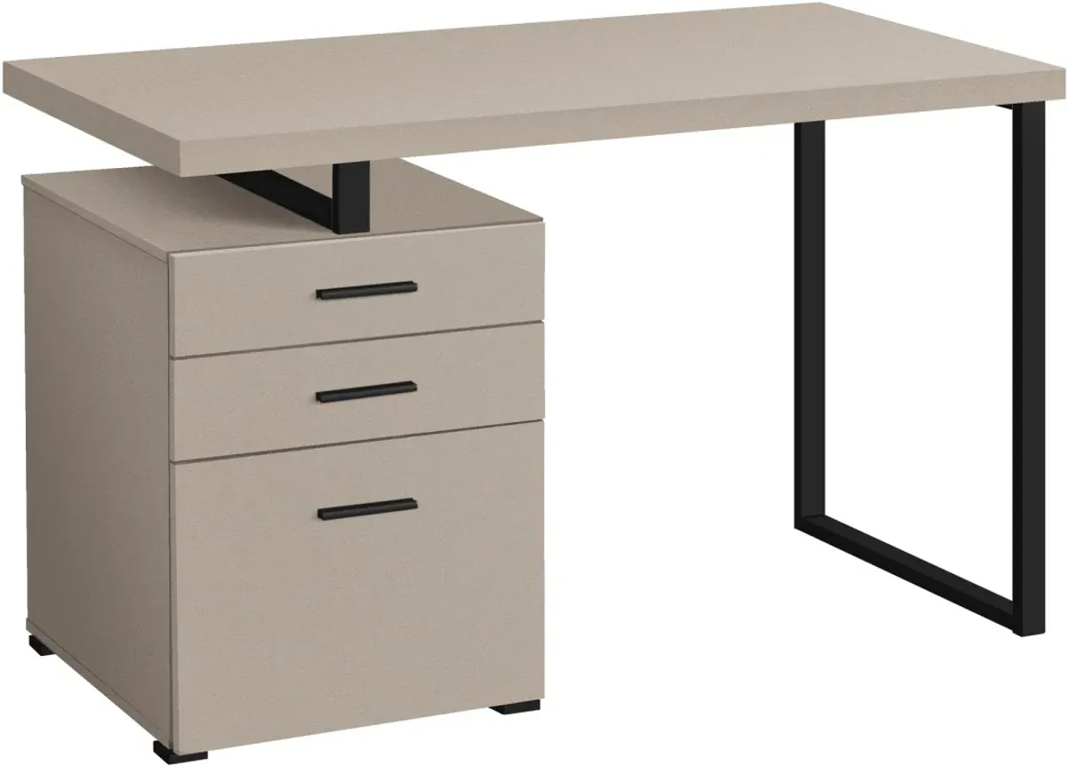 Computer Desk, Home Office, Laptop, Left, Right Set-Up, Storage Drawers, 48"L, Work, Metal, Laminate, Beige, Black, Contemporary, Modern