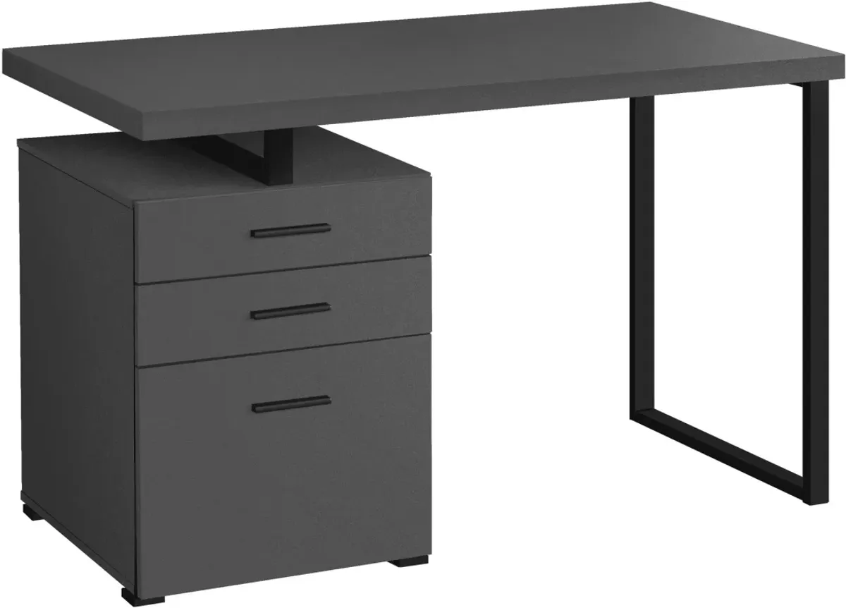 Computer Desk, Home Office, Laptop, Left, Right Set-Up, Storage Drawers, 48"L, Work, Metal, Laminate, Grey, Black, Contemporary, Modern