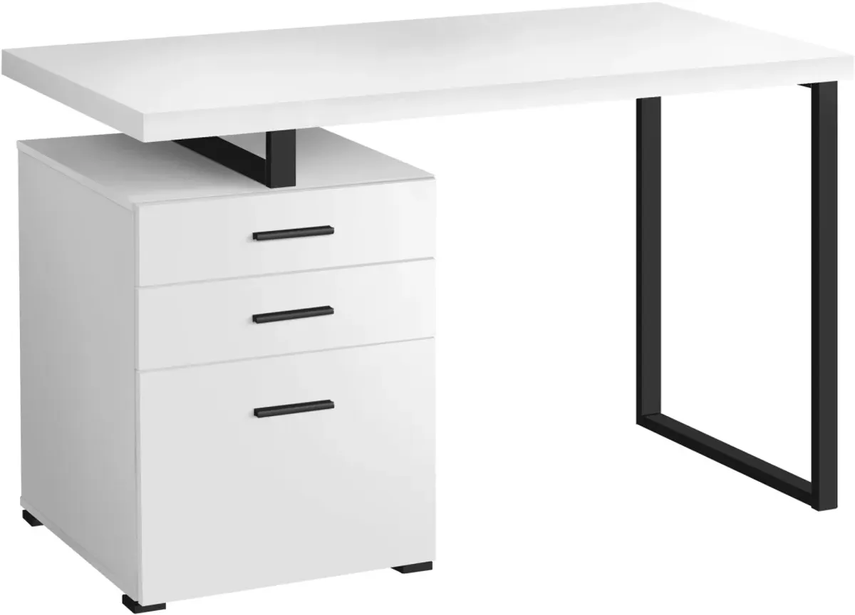 Computer Desk, Home Office, Laptop, Left, Right Set-Up, Storage Drawers, 48"L, Work, Metal, Laminate, White, Black, Contemporary, Modern