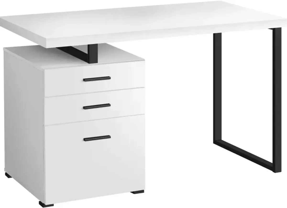 Computer Desk, Home Office, Laptop, Left, Right Set-Up, Storage Drawers, 48"L, Work, Metal, Laminate, White, Black, Contemporary, Modern