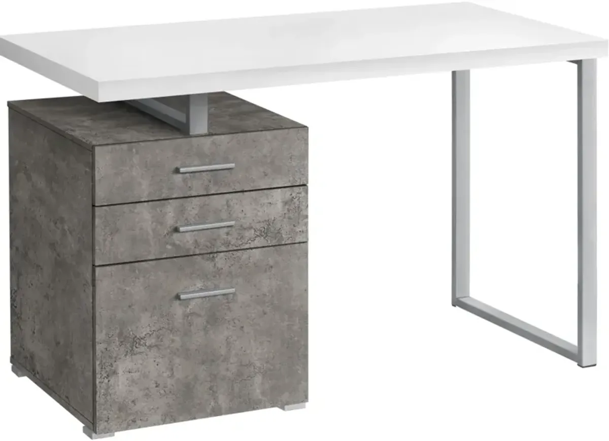 Computer Desk, Home Office, Laptop, Left, Right Set-Up, Storage Drawers, 48"L, Work, Metal, Laminate, Grey, White, Contemporary, Modern