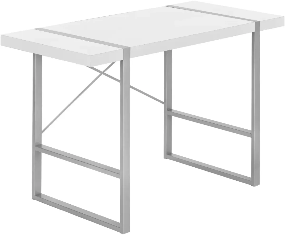 Computer Desk, Home Office, Laptop, 48"L, Work, Metal, Laminate, White, Grey, Contemporary, Modern