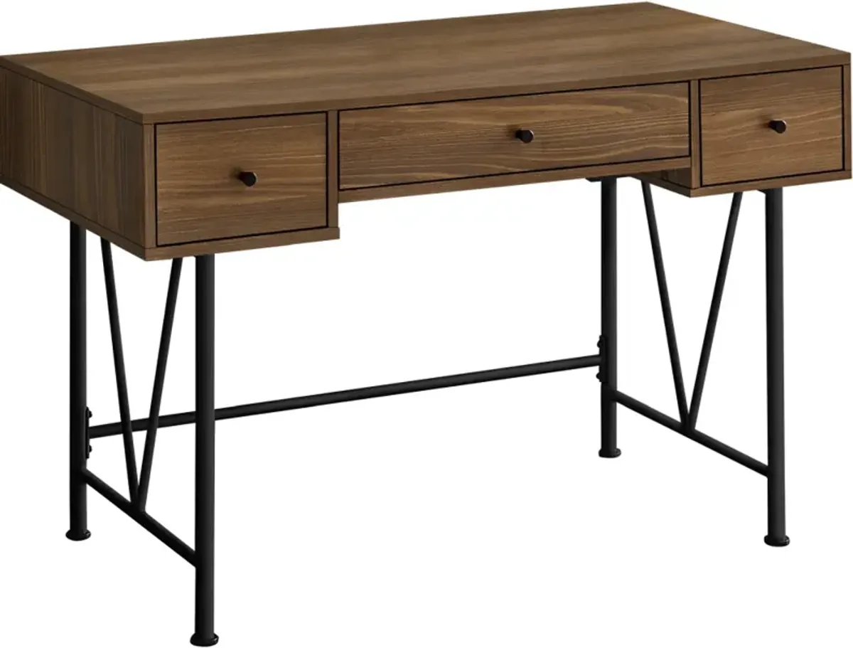 Computer Desk, Home Office, Laptop, Storage Drawers, 48"L, Work, Metal, Laminate, Walnut, Black, Transitional