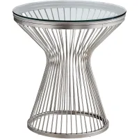 Accent Table, Side, End, Nightstand, Lamp, Living Room, Bedroom, Metal, Tempered Glass, Grey, Clear, Transitional