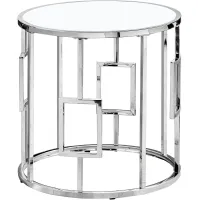 Accent Table, Side, End, Nightstand, Lamp, Living Room, Bedroom, Metal, Tempered Glass, Chrome, Clear, Transitional