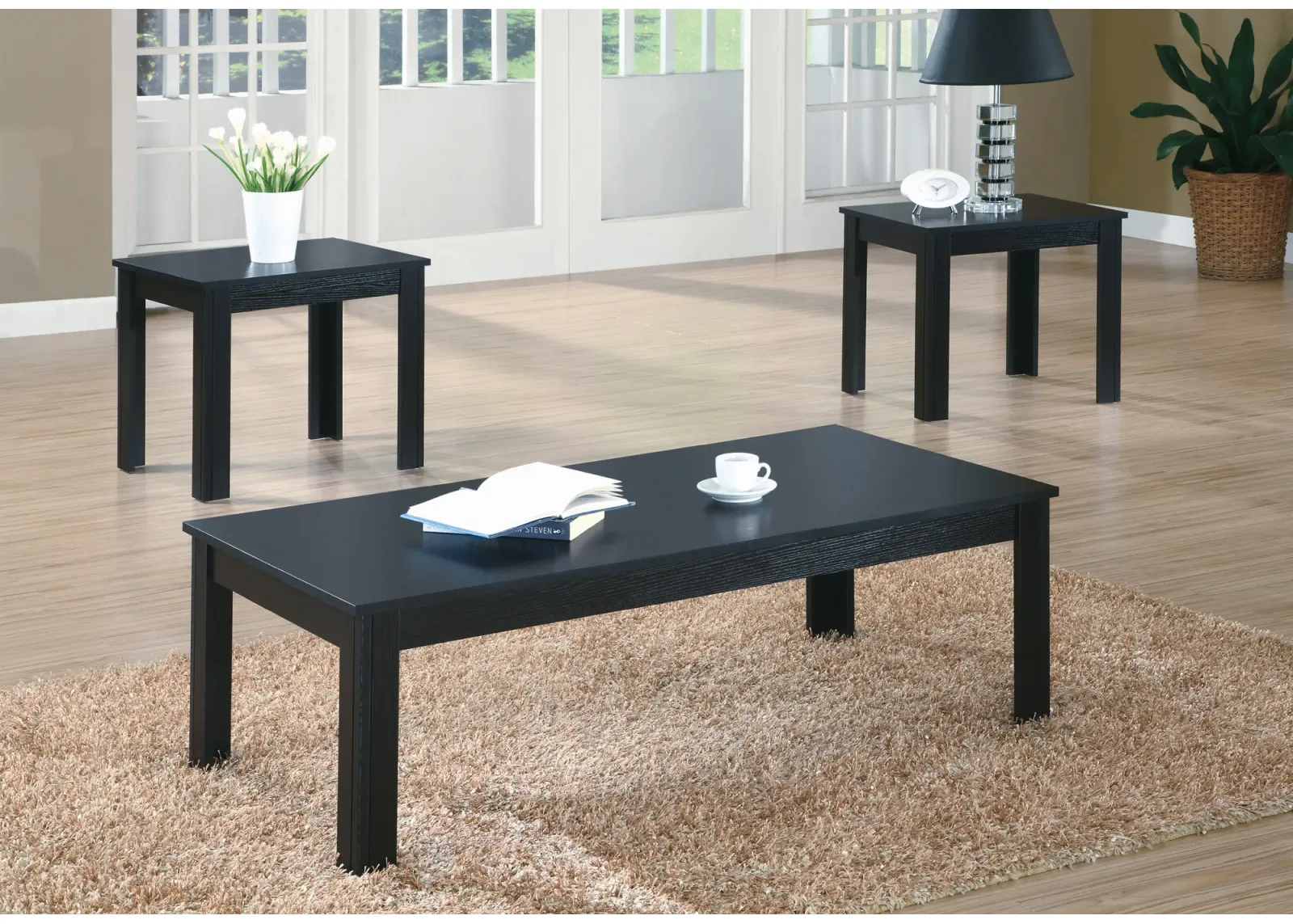 Table Set, 3Pcs Set, Coffee, End, Side, Accent, Living Room, Laminate, Black, Transitional