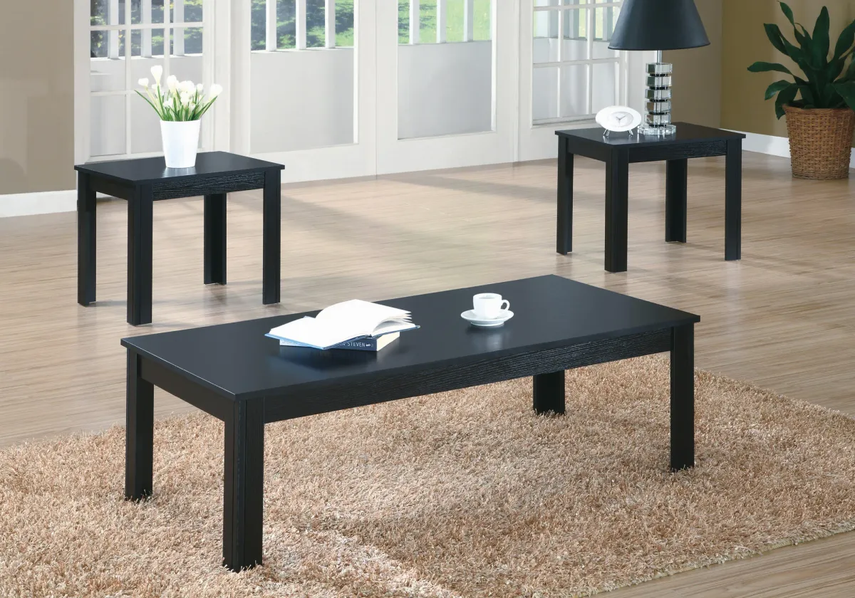 Table Set, 3Pcs Set, Coffee, End, Side, Accent, Living Room, Laminate, Black, Transitional