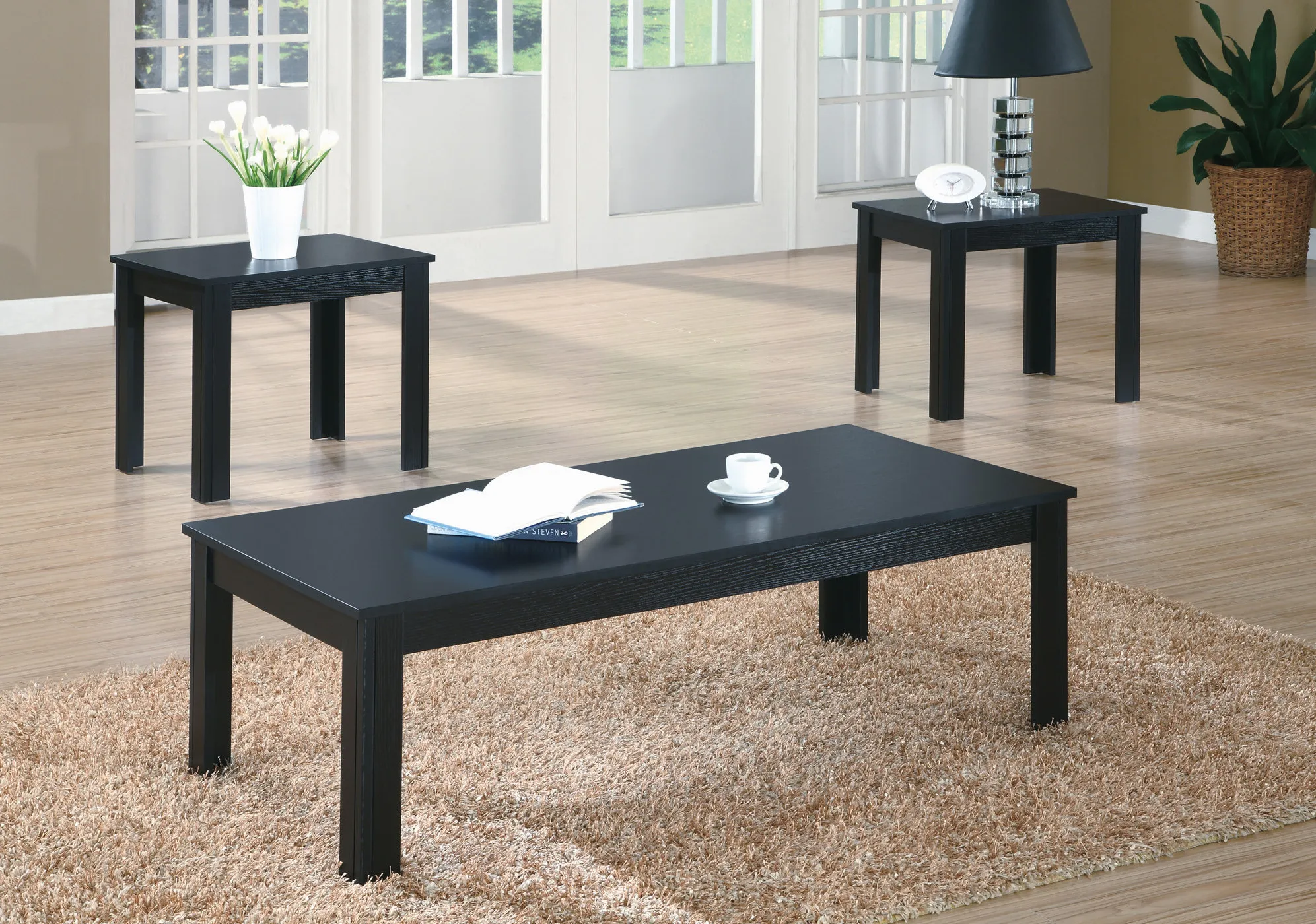 Table Set, 3Pcs Set, Coffee, End, Side, Accent, Living Room, Laminate, Black, Transitional