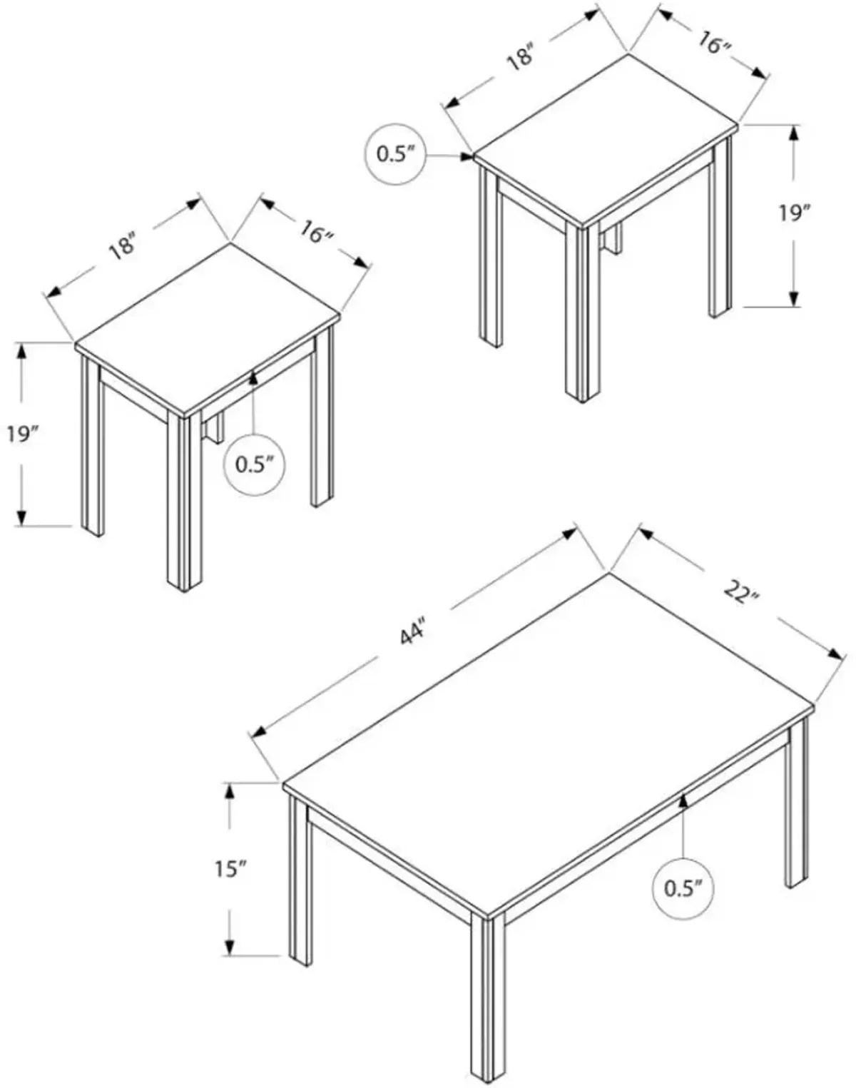 Monarch Specialties Inc. 3-Piece Brown Oak Accent Table Set