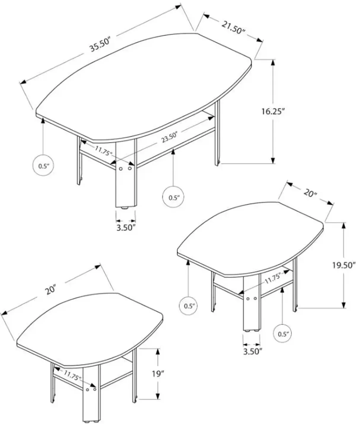Monarch Specialties Inc. 3-Piece Industrial Grey Accent Table Set