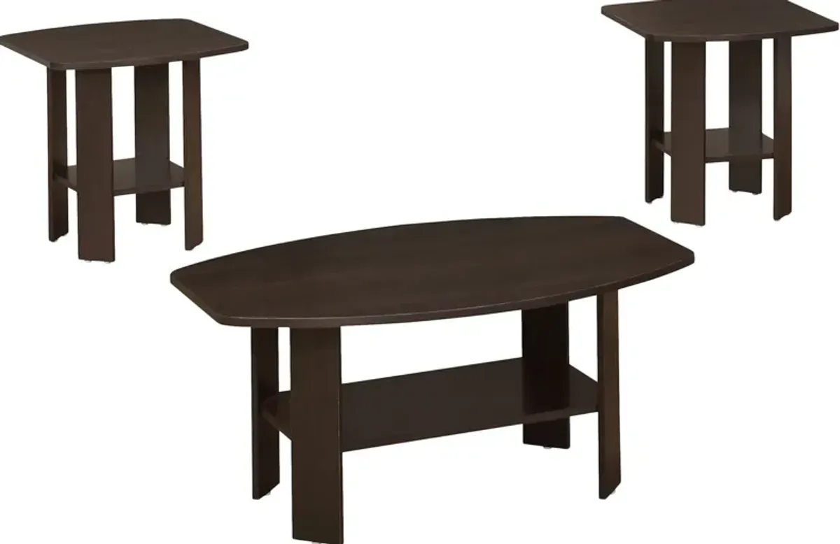 Table Set, 3Pcs Set, Coffee, End, Side, Accent, Living Room, Laminate, Brown, Transitional