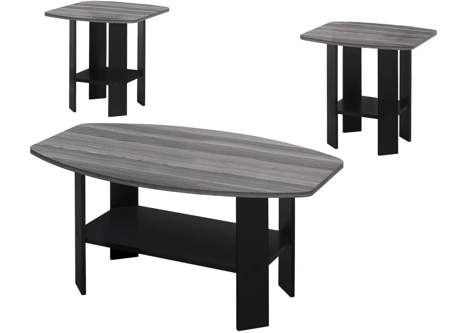 Table Set, 3Pcs Set, Coffee, End, Side, Accent, Living Room, Laminate, Black, Grey, Transitional