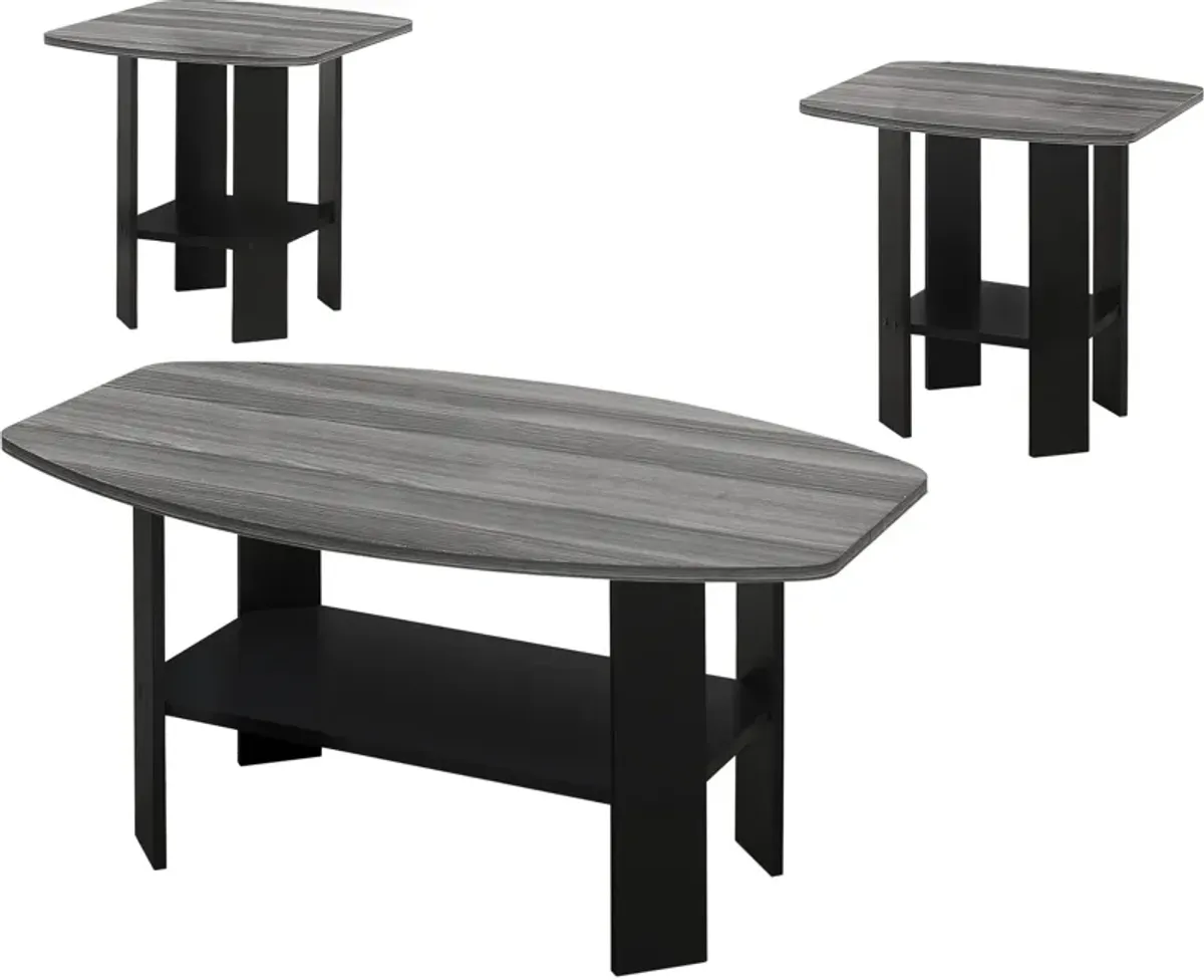 Table Set, 3Pcs Set, Coffee, End, Side, Accent, Living Room, Laminate, Black, Grey, Transitional