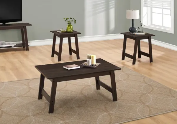 Table Set, 3Pcs Set, Coffee, End, Side, Accent, Living Room, Laminate, Brown, Transitional