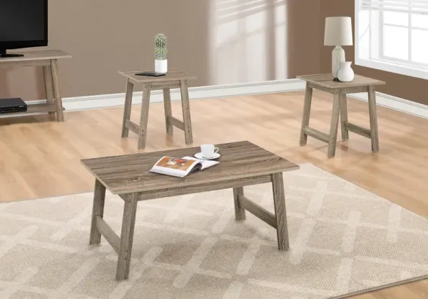 Table Set, 3Pcs Set, Coffee, End, Side, Accent, Living Room, Laminate, Brown, Transitional
