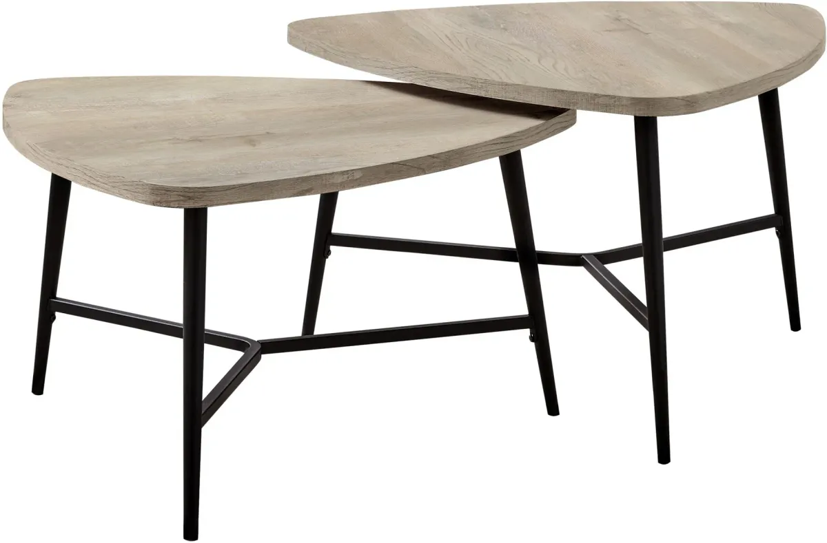 Table Set, 2Pcs Set, Coffee, End, Side, Accent, Living Room, Metal, Laminate, Beige, Black, Contemporary, Modern