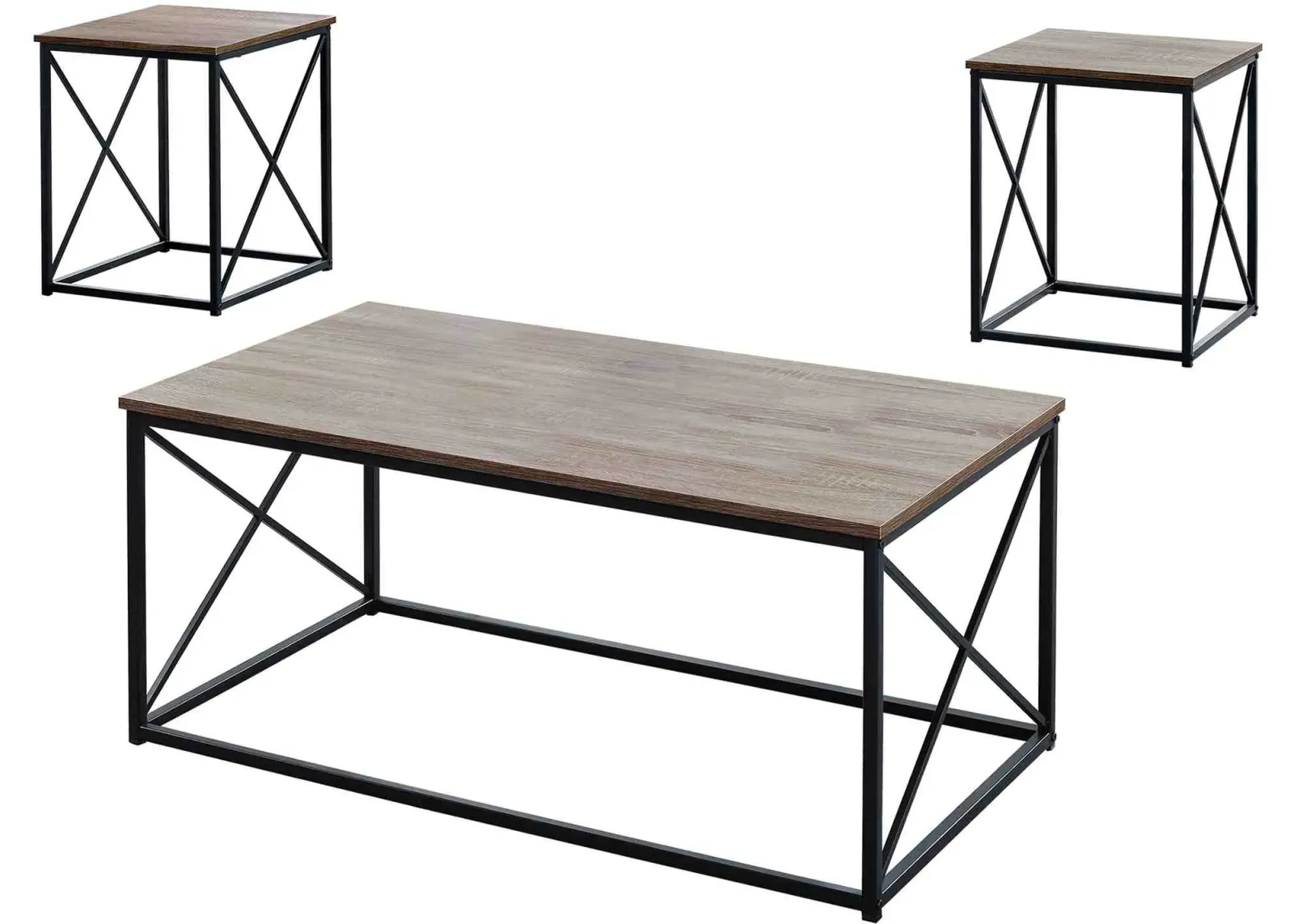 Table Set, 3Pcs Set, Coffee, End, Side, Accent, Living Room, Metal, Laminate, Brown, Black, Contemporary, Modern