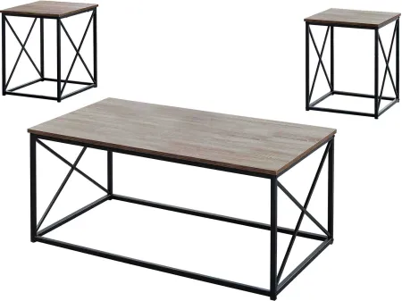 Table Set, 3Pcs Set, Coffee, End, Side, Accent, Living Room, Metal, Laminate, Brown, Black, Contemporary, Modern
