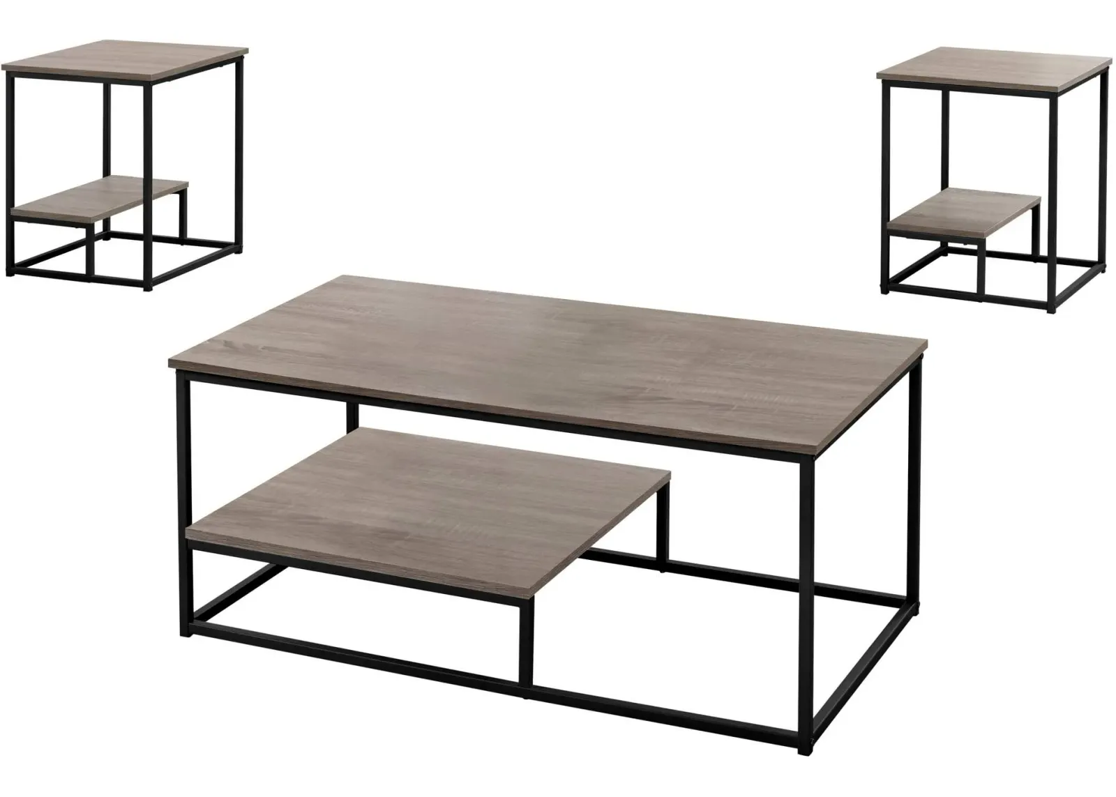 Table Set, 3Pcs Set, Coffee, End, Side, Accent, Living Room, Metal, Laminate, Brown, Black, Contemporary, Modern