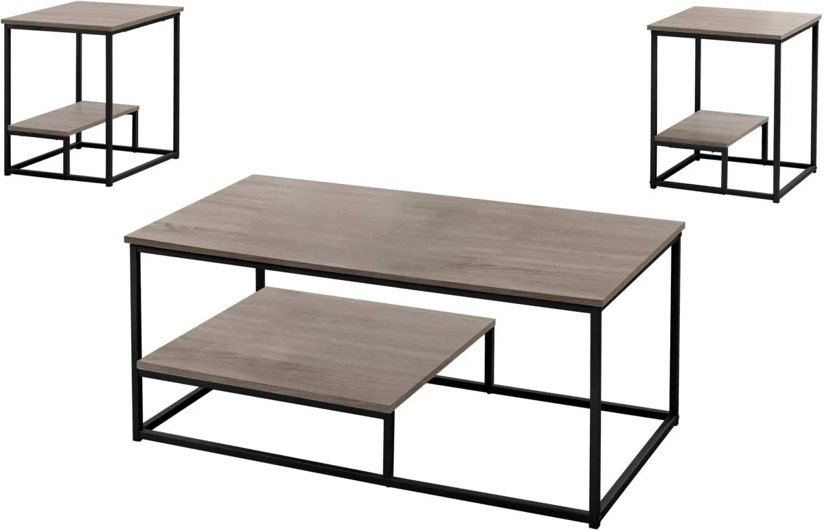 Table Set, 3Pcs Set, Coffee, End, Side, Accent, Living Room, Metal, Laminate, Brown, Black, Contemporary, Modern