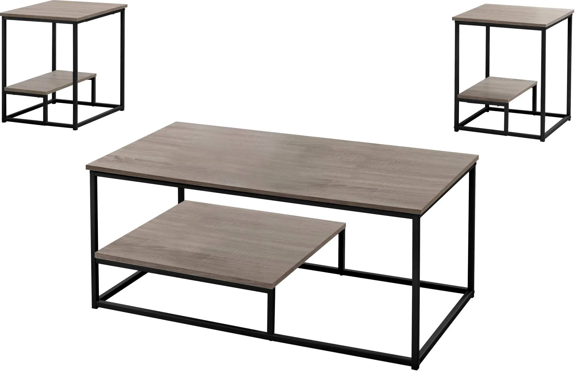 Table Set, 3Pcs Set, Coffee, End, Side, Accent, Living Room, Metal, Laminate, Brown, Black, Contemporary, Modern