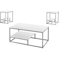 Table Set, 3Pcs Set, Coffee, End, Side, Accent, Living Room, Metal, Laminate, White, Grey, Contemporary, Modern