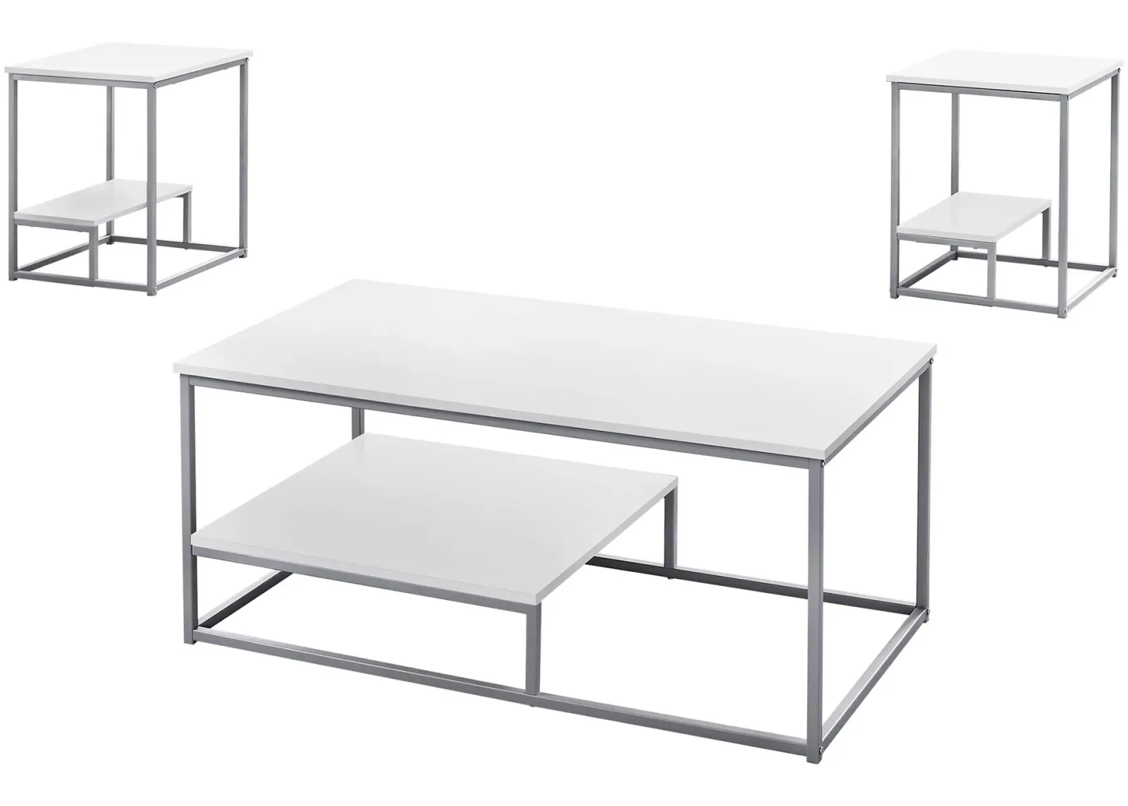 Table Set, 3Pcs Set, Coffee, End, Side, Accent, Living Room, Metal, Laminate, White, Grey, Contemporary, Modern