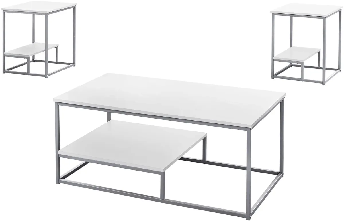 Table Set, 3Pcs Set, Coffee, End, Side, Accent, Living Room, Metal, Laminate, White, Grey, Contemporary, Modern