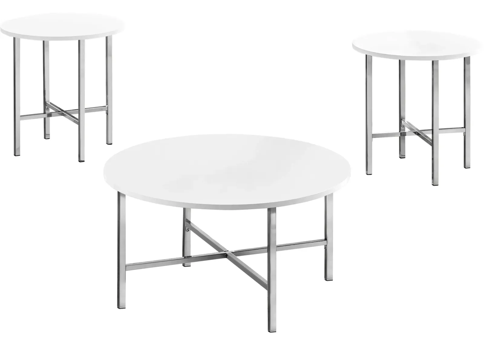 Table Set, 3Pcs Set, Coffee, End, Side, Accent, Living Room, Metal, Laminate, Glossy White, Chrome, Contemporary, Modern