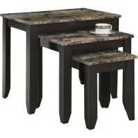 Nesting Table, Set Of 3, Side, End, Accent, Living Room, Bedroom, Laminate, Brown Marble Look, Transitional