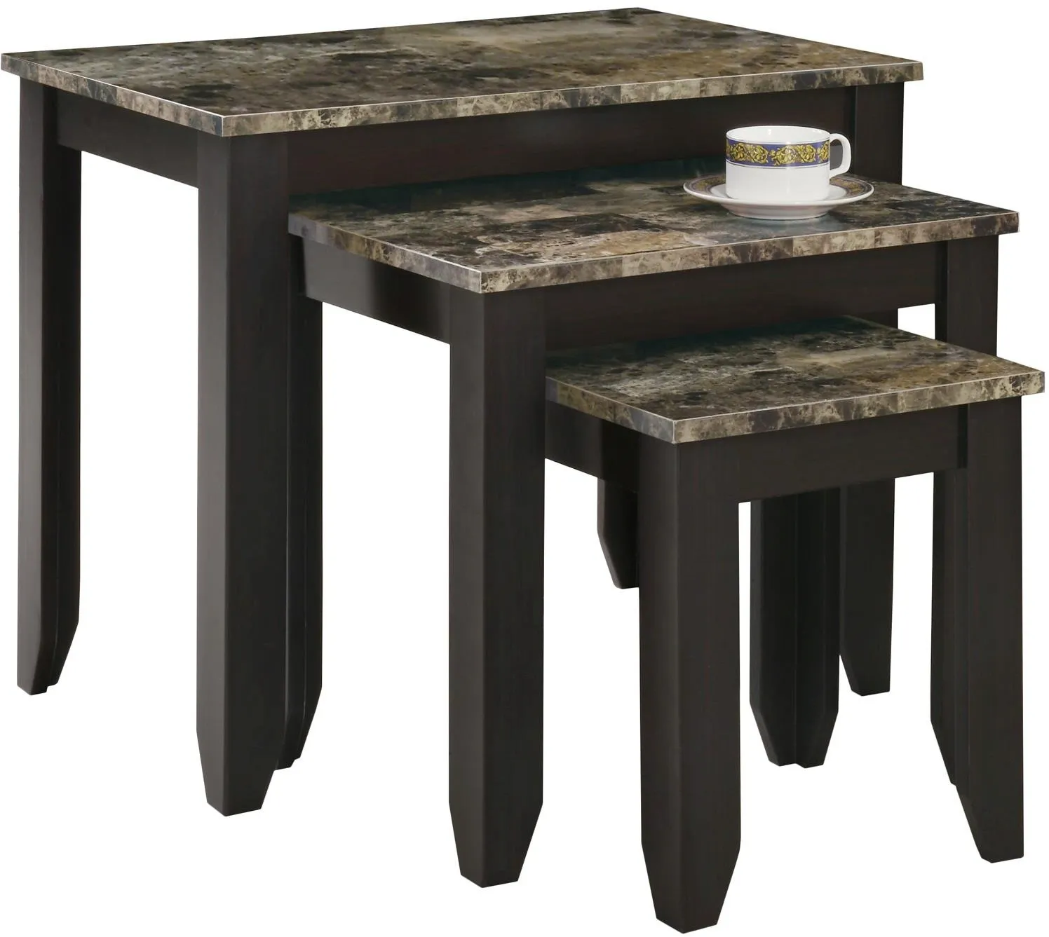Nesting Table, Set Of 3, Side, End, Accent, Living Room, Bedroom, Laminate, Brown Marble Look, Transitional