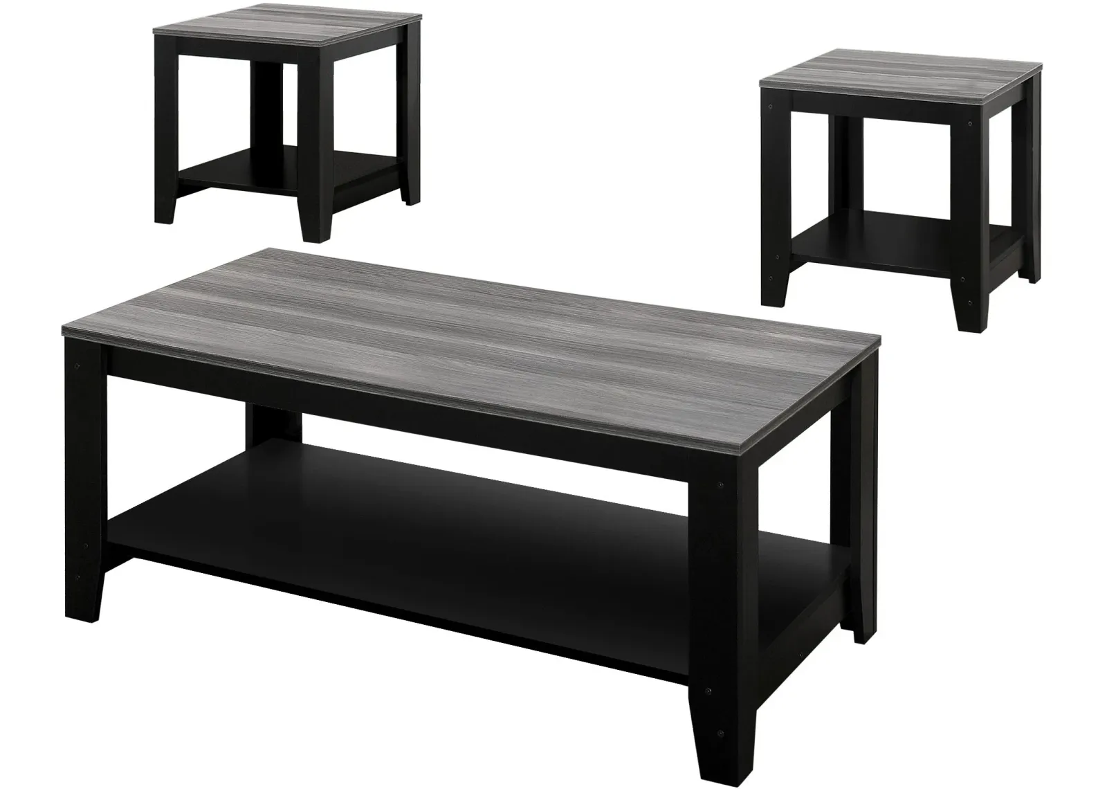 Table Set, 3Pcs Set, Coffee, End, Side, Accent, Living Room, Laminate, Black, Grey, Transitional