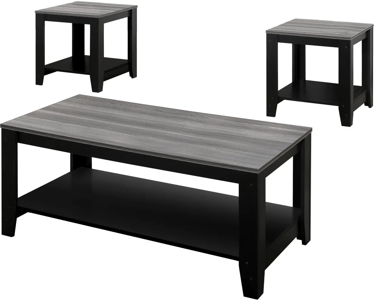 Table Set, 3Pcs Set, Coffee, End, Side, Accent, Living Room, Laminate, Black, Grey, Transitional