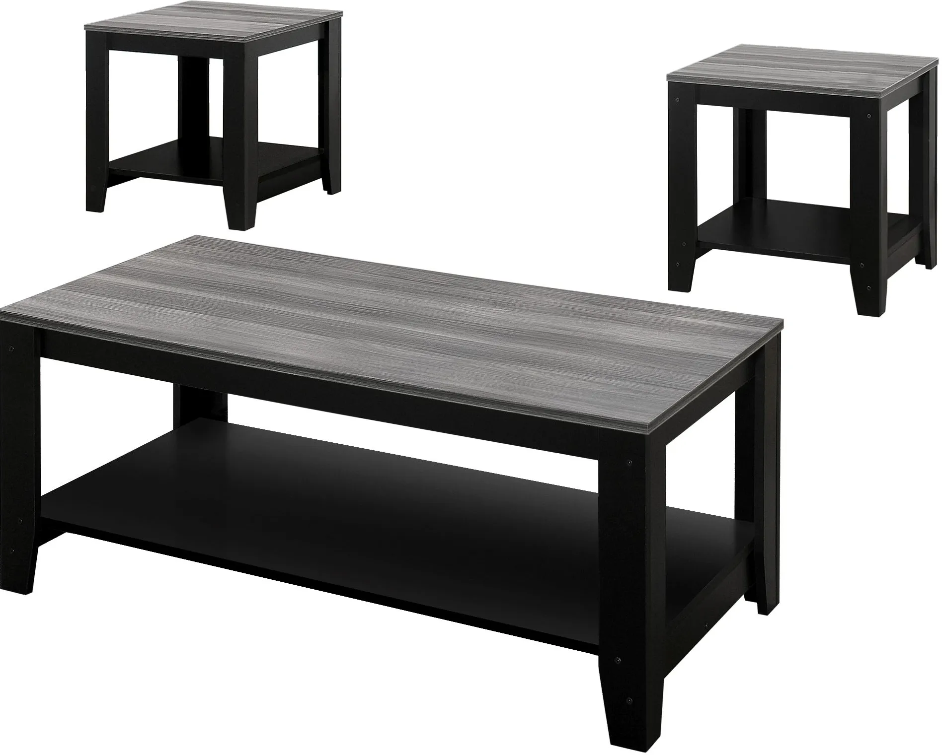 Table Set, 3Pcs Set, Coffee, End, Side, Accent, Living Room, Laminate, Black, Grey, Transitional