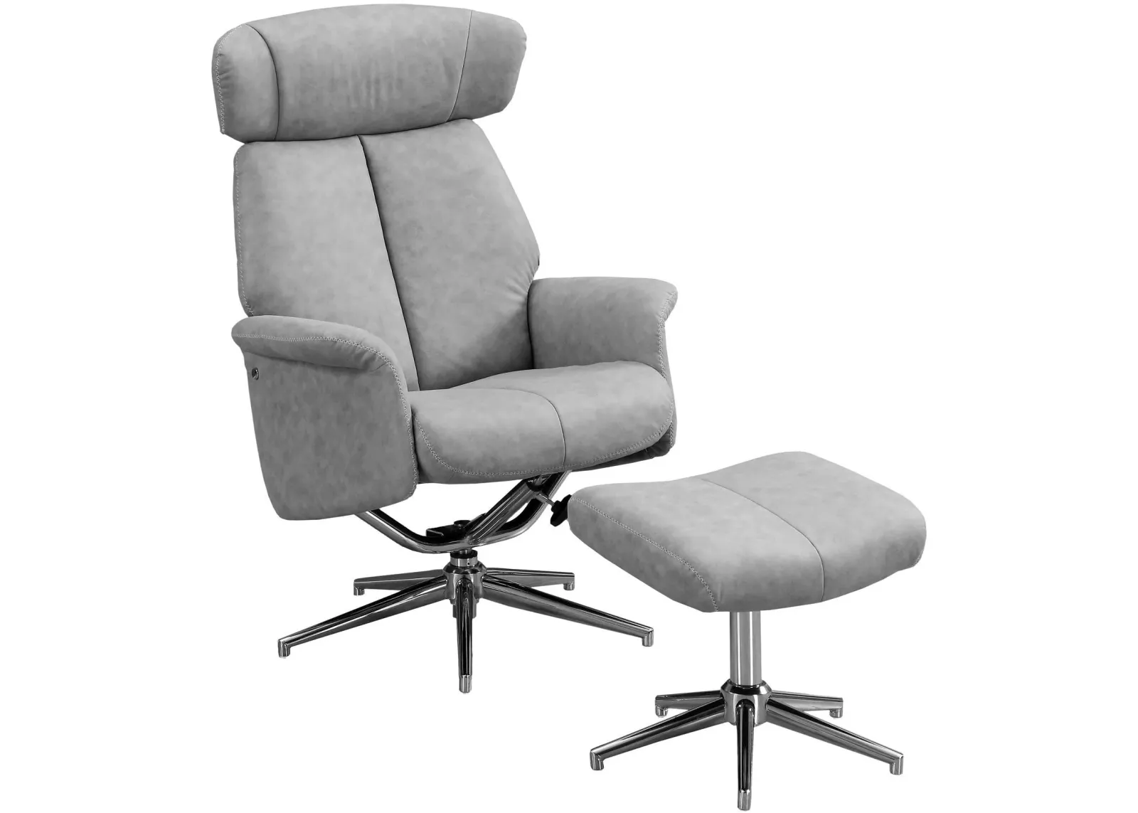 Accent Chair, Set Of 2, Recliner, Swivel, Ottoman, Living Room, Bedroom, Fabric, Metal Base, Grey, Chrome, Contemporary, Modern