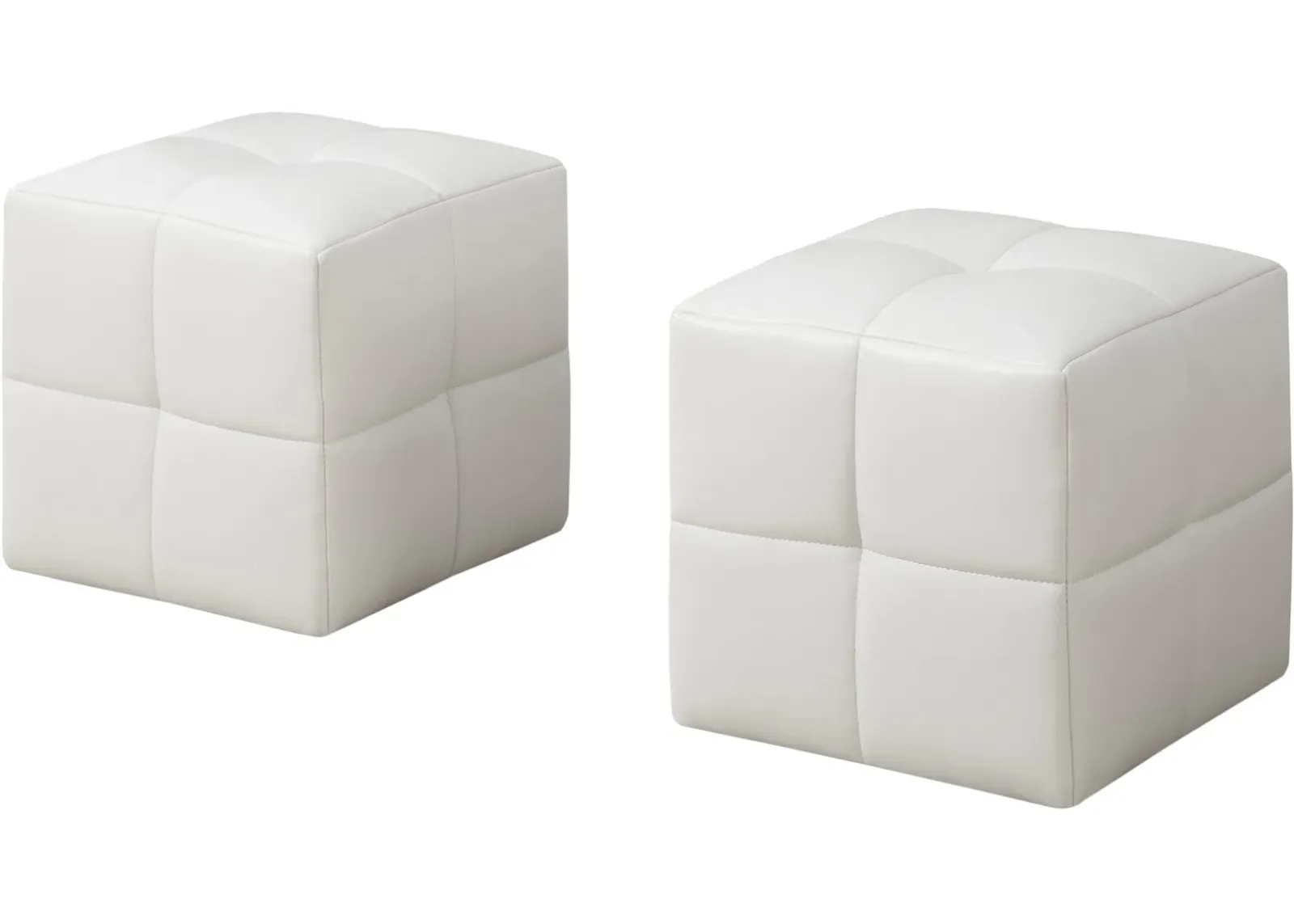 Ottoman, Pouf, Footrest, Foot Stool, Set Of 2, Juvenile, Pu Leather Look, White, Transitional