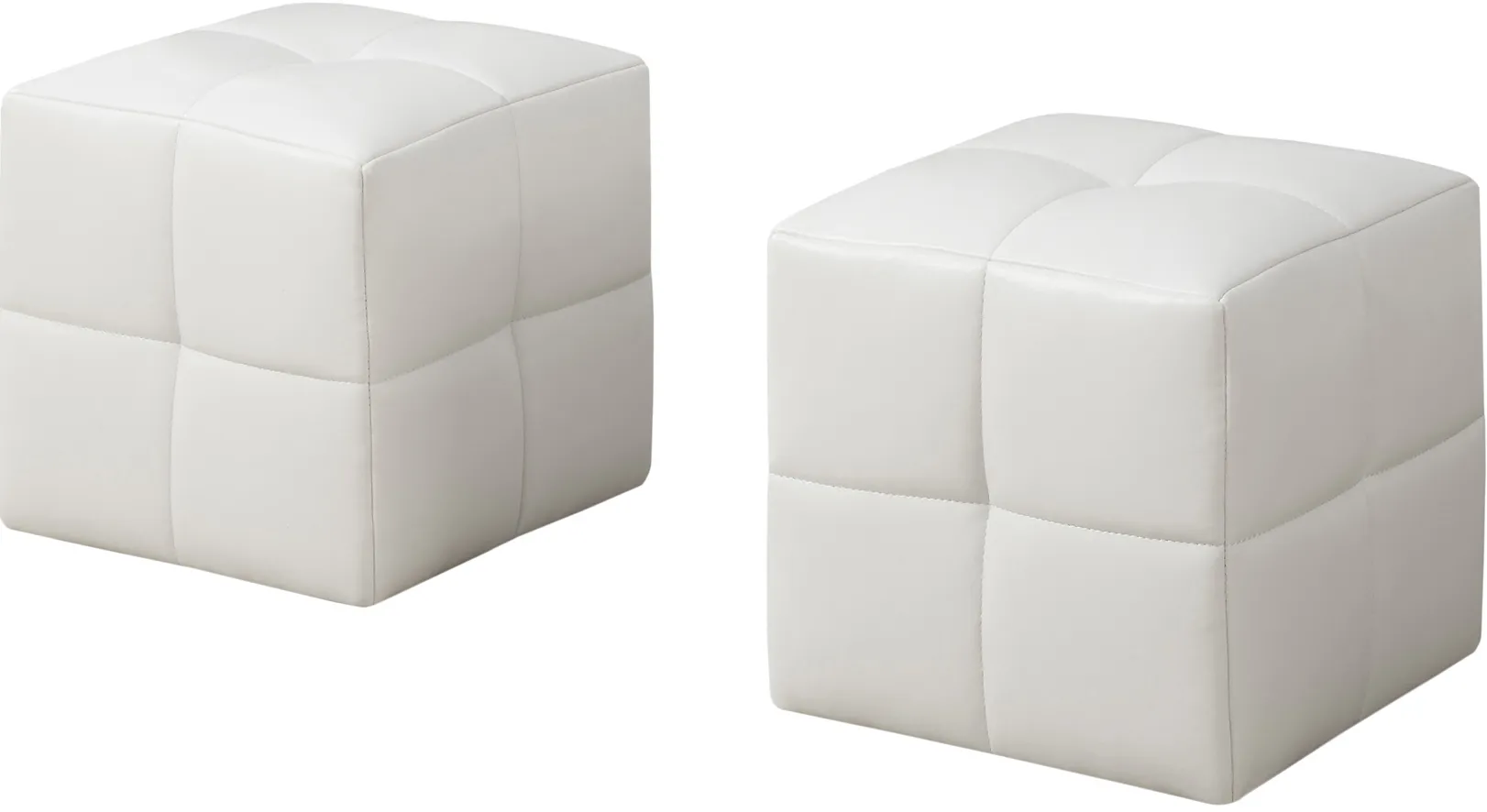 Ottoman, Pouf, Footrest, Foot Stool, Set Of 2, Juvenile, Pu Leather Look, White, Transitional