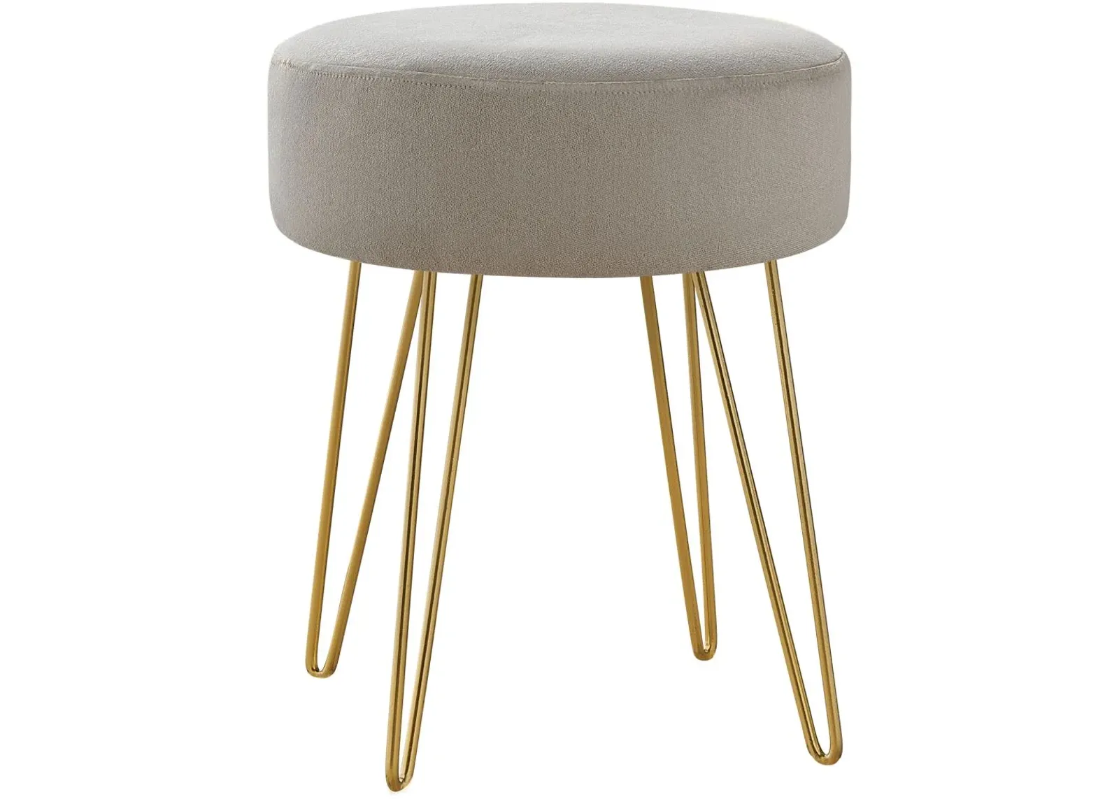 Ottoman, Pouf, Footrest, Foot Stool, 14" Round, Fabric, Metal Legs, Beige, Gold, Contemporary, Modern