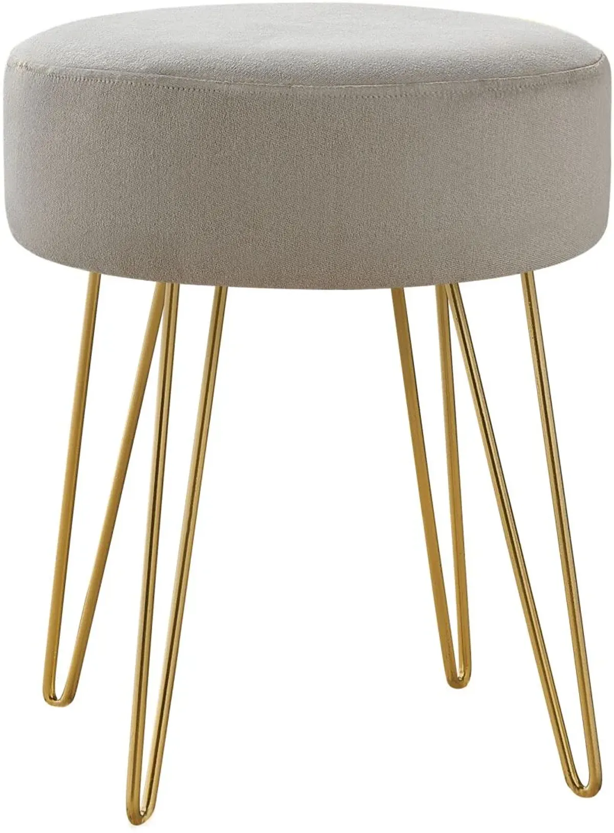 Ottoman, Pouf, Footrest, Foot Stool, 14" Round, Fabric, Metal Legs, Beige, Gold, Contemporary, Modern