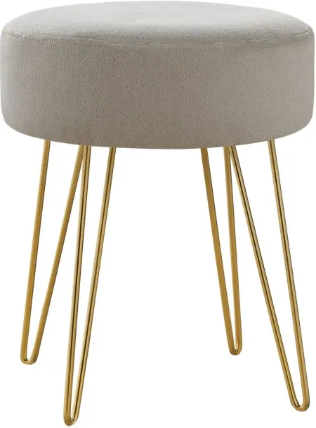 Ottoman, Pouf, Footrest, Foot Stool, 14" Round, Fabric, Metal Legs, Beige, Gold, Contemporary, Modern