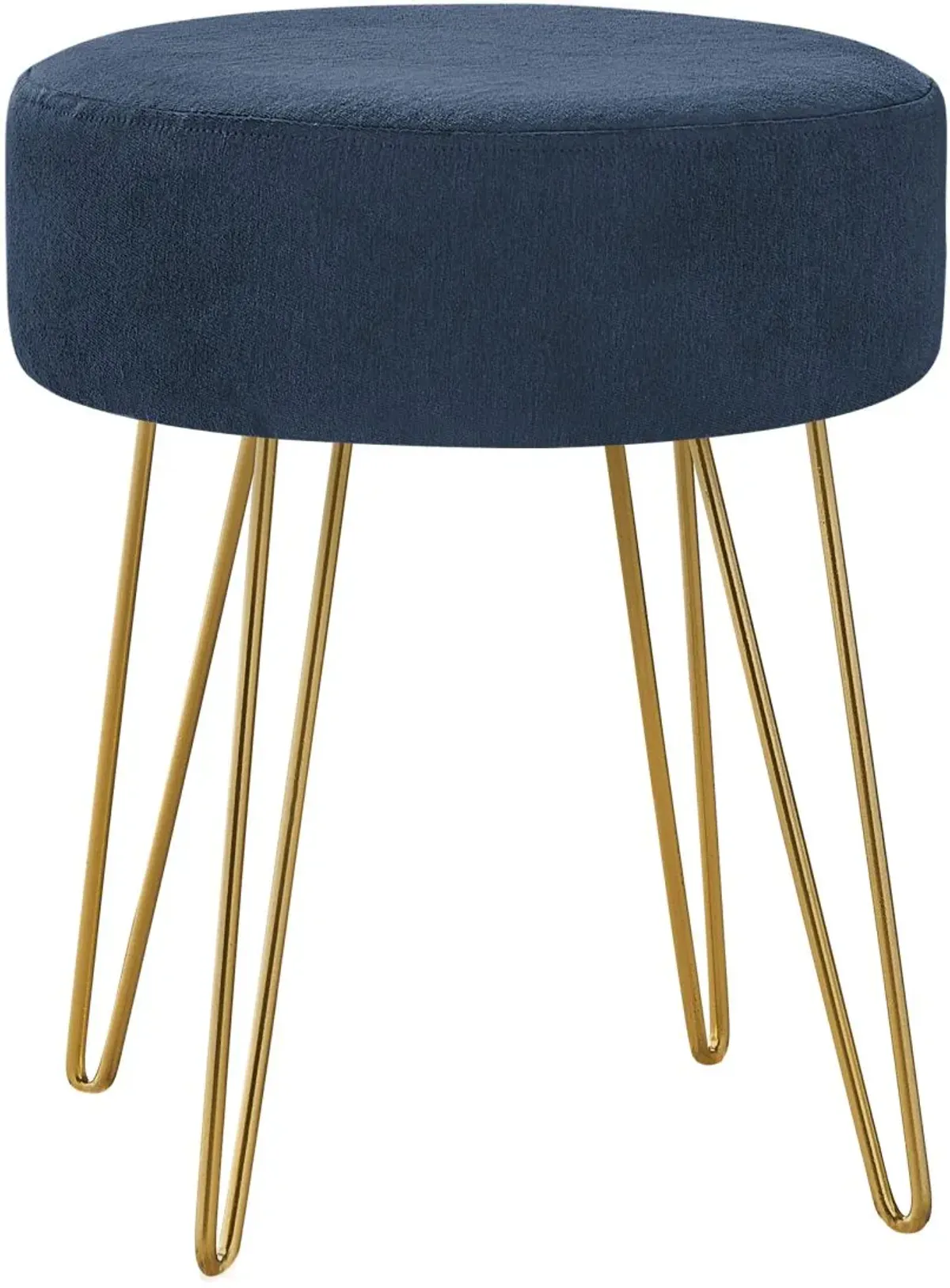 Ottoman, Pouf, Footrest, Foot Stool, 14" Round, Fabric, Metal Legs, Blue, Gold, Contemporary, Modern